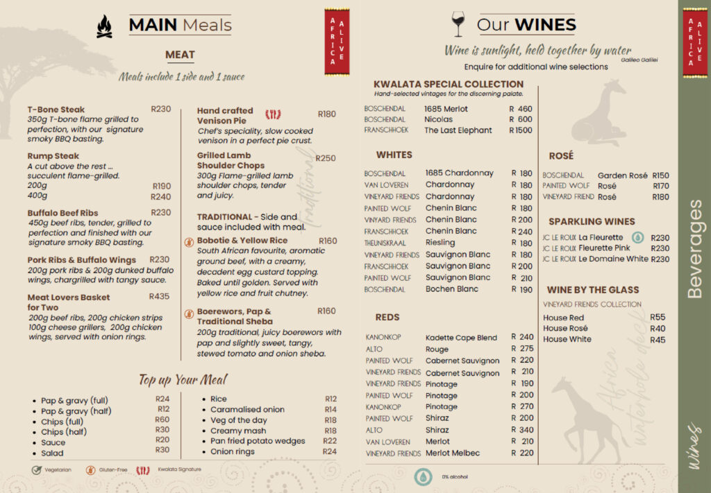 Kubu a la carte Menu